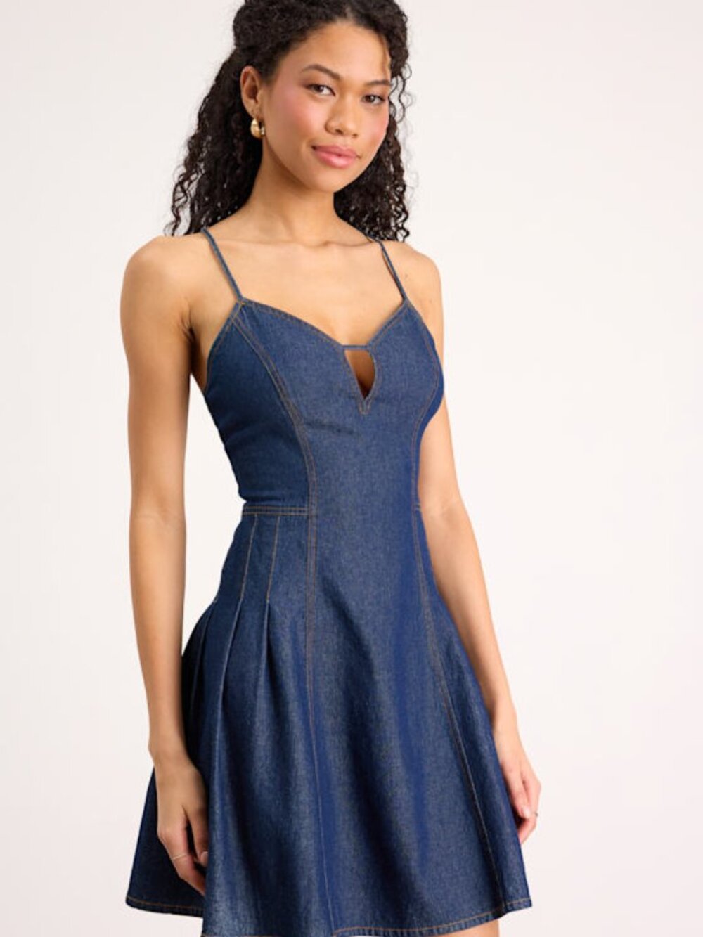 Lulus Margorie Dark Wash Denim Lace-up Mini Dress Blue - Size XL